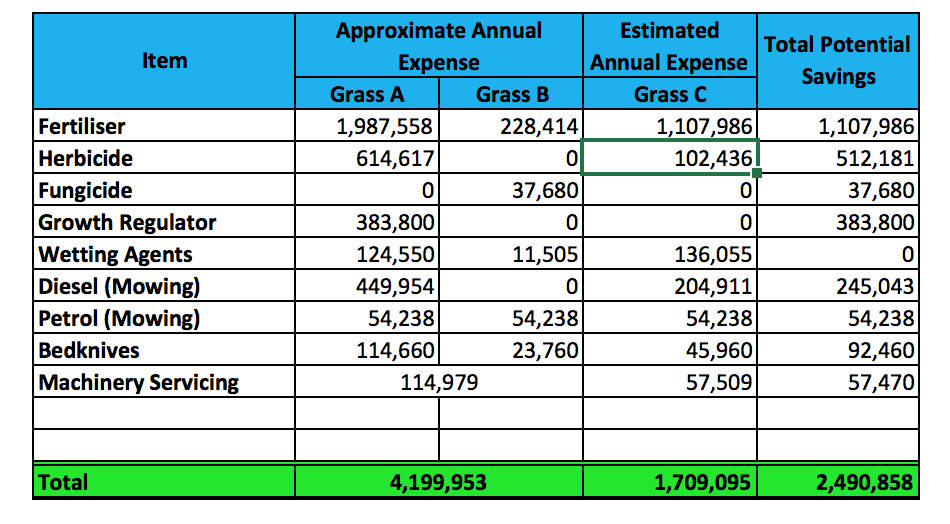 Annual expenses table
